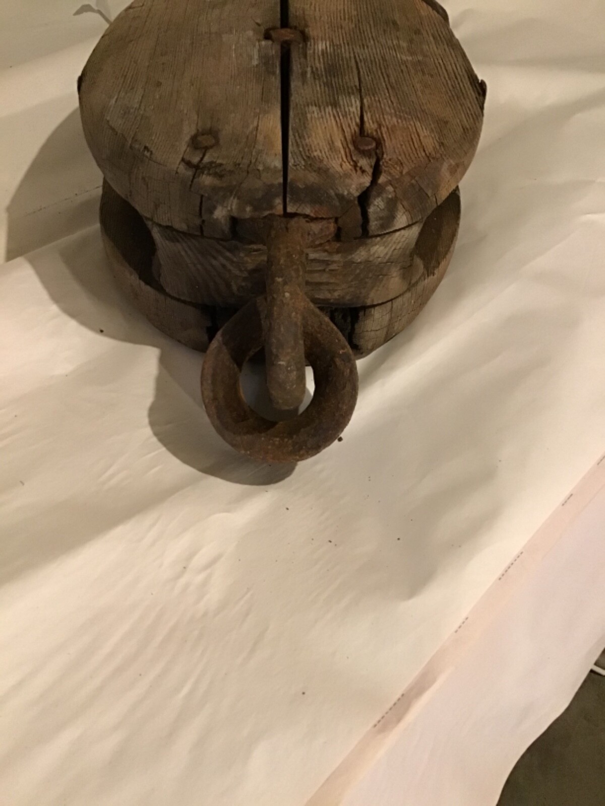 Vintage Antique Farm Equipment Wooden Block and Tackle Pulley Hook 24” Heavy