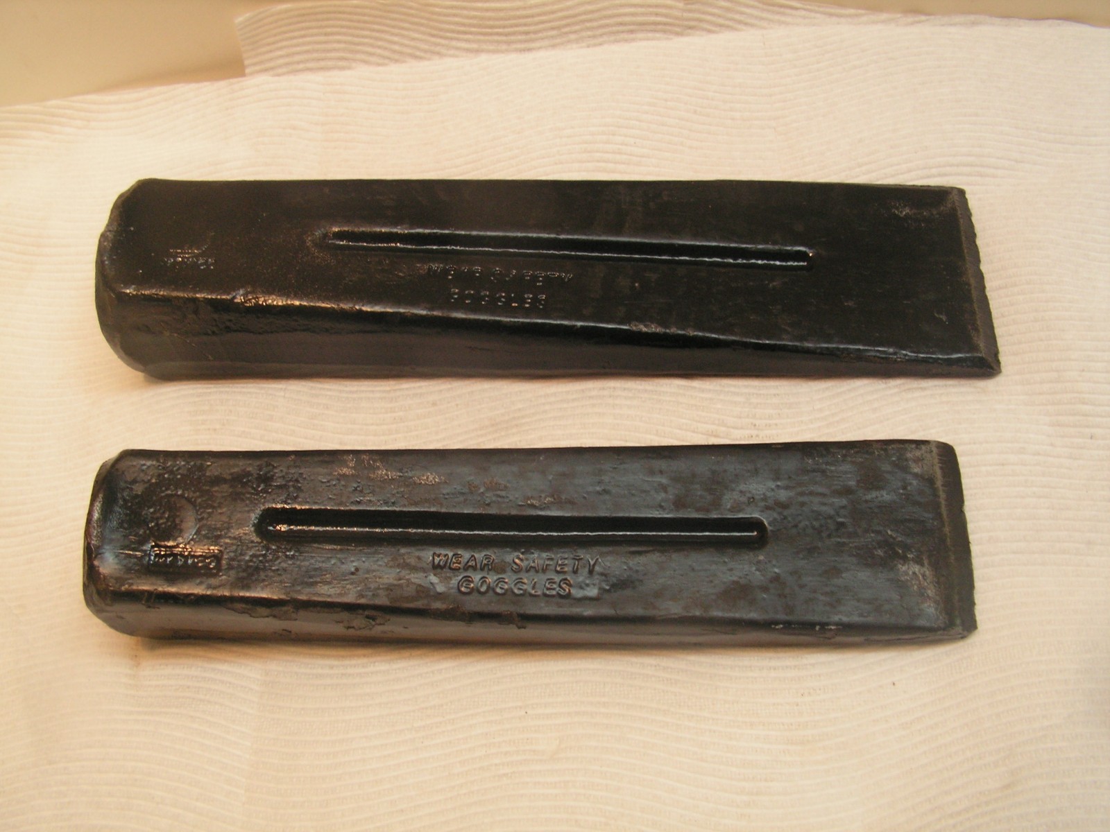 2 X STEEL WOOD SPLITTING WEDGE 5lbs 14oz & 4# 4oz Relief Grooves Vintage Mexico