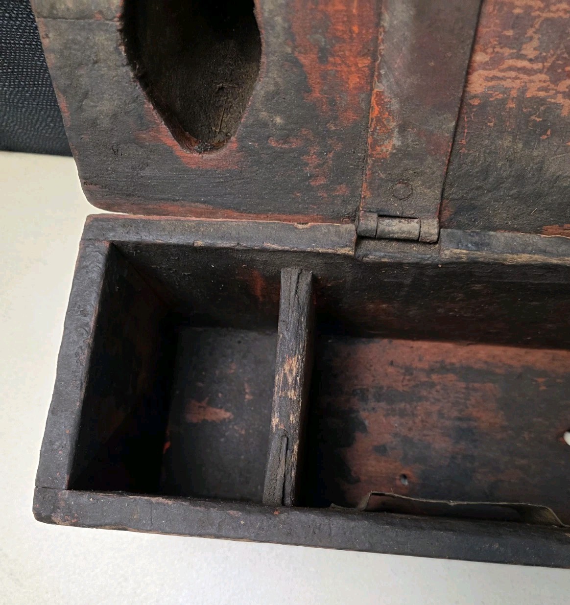 Antique Primitive Wood & Metal Farm Tractor Tool Box Oil Can Anti Tip Cone