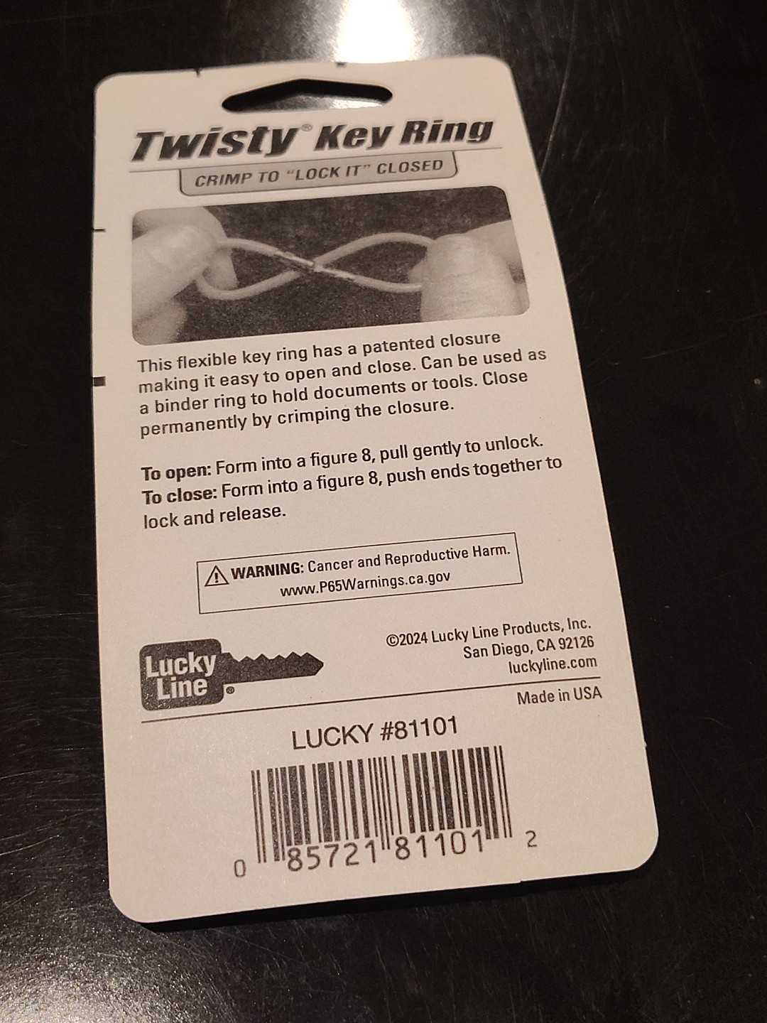 LUCKY LINE 81101 TWISTY KEY RING Organizer 5in USA MADE Black