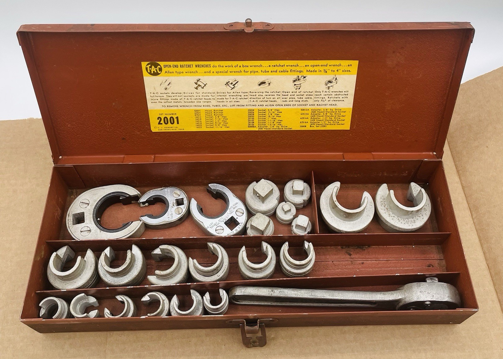Vintage WWII PLVMB TAC 2001 Wrench Set 24 Pc Open End Ratchet Wright Field WF-21
