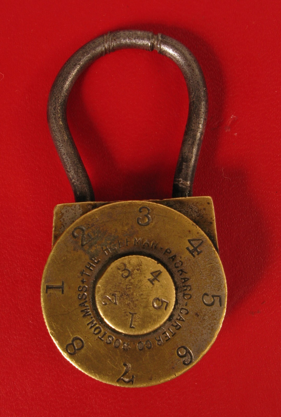 CIRCA 1895 HOFFMAN PACKARD CARTER BOSTON MASS COMBINATION BICYCLE LOCK PADLOCK !