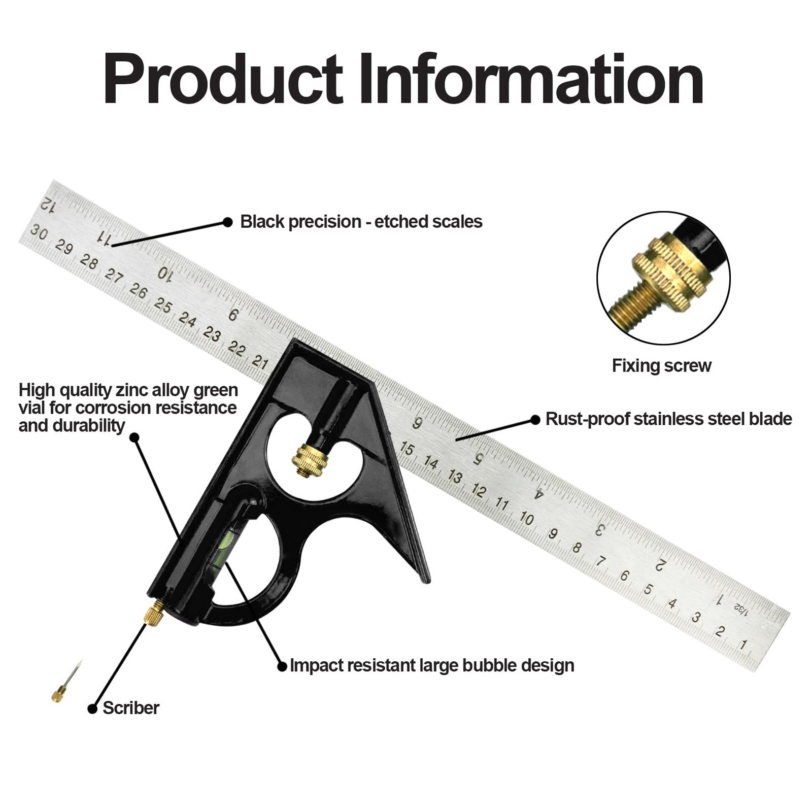 Nortools Combination Square Carpentry Tools with Metal-Body, set 1, Green
