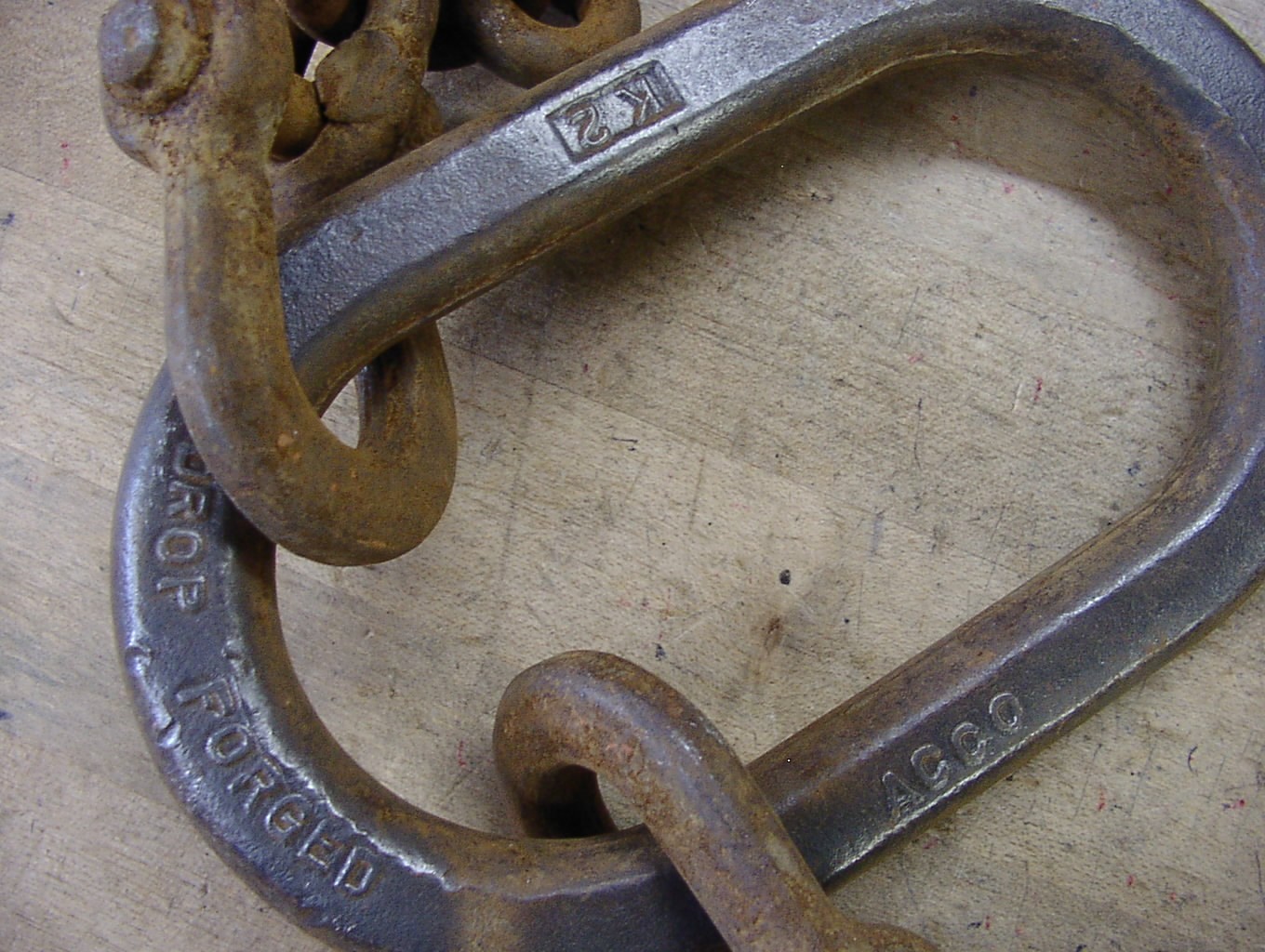 Vntg 7’10” Tow Chain,Logging,Lifting W/2 Slip Hooks &Yoke,”V” Pattern 3/8″ Links