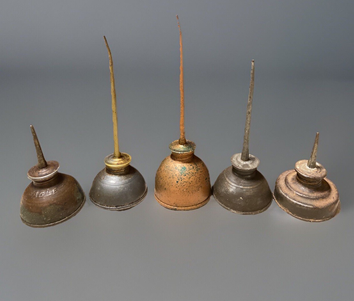 Vintage Lot Of Three Small Thumb Pump Oil Can Oilers
