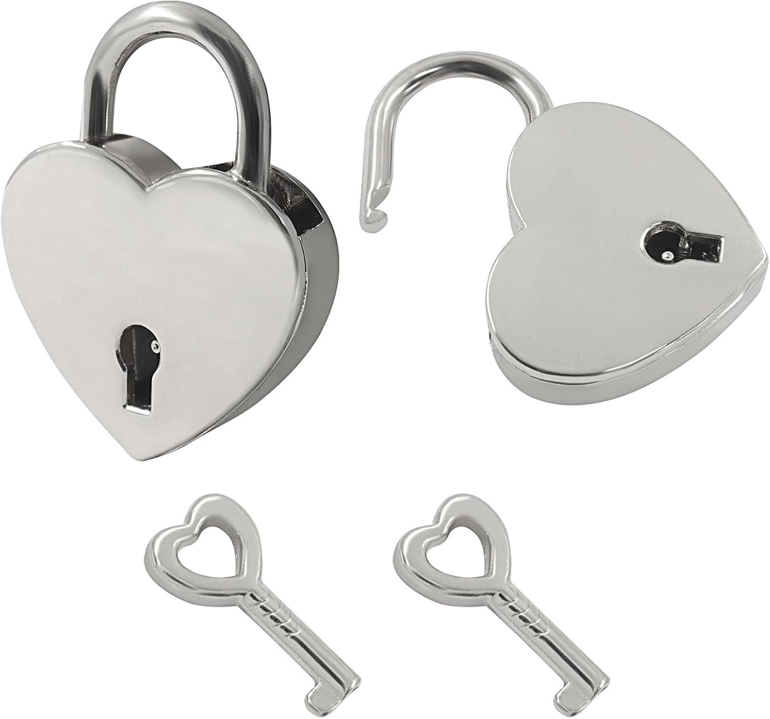 Mini Heart Shaped Padlock with Key – 2 Sets Silver Vintage Metal Lock for Diary