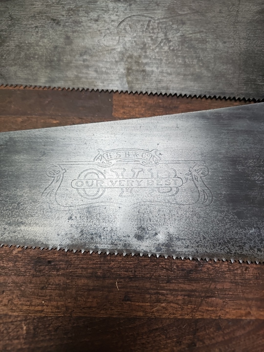 G35- 2 Antique HSB OVB Hibbard Spencer & Bartlett Handsaws + WINCHESTER PLATE