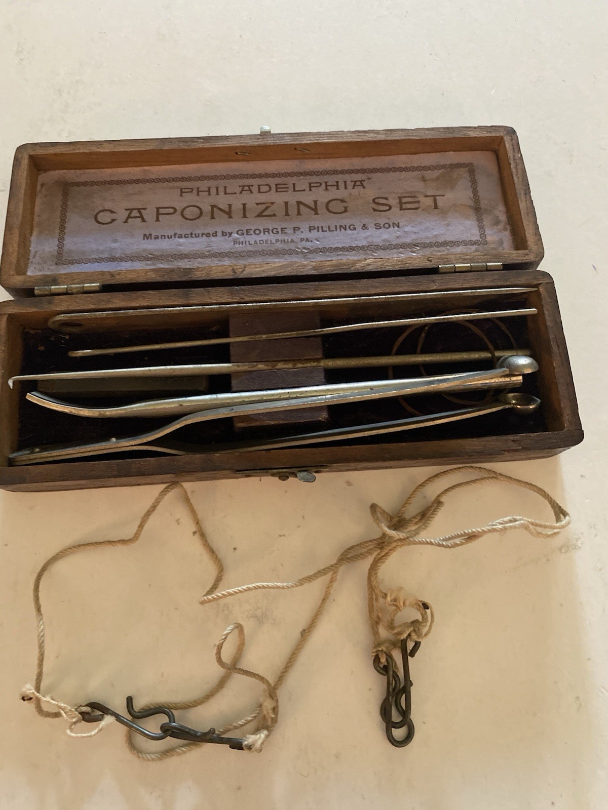 Antique Philadelphia Caponizing Set By George G Pilling And Son In Wooden Box