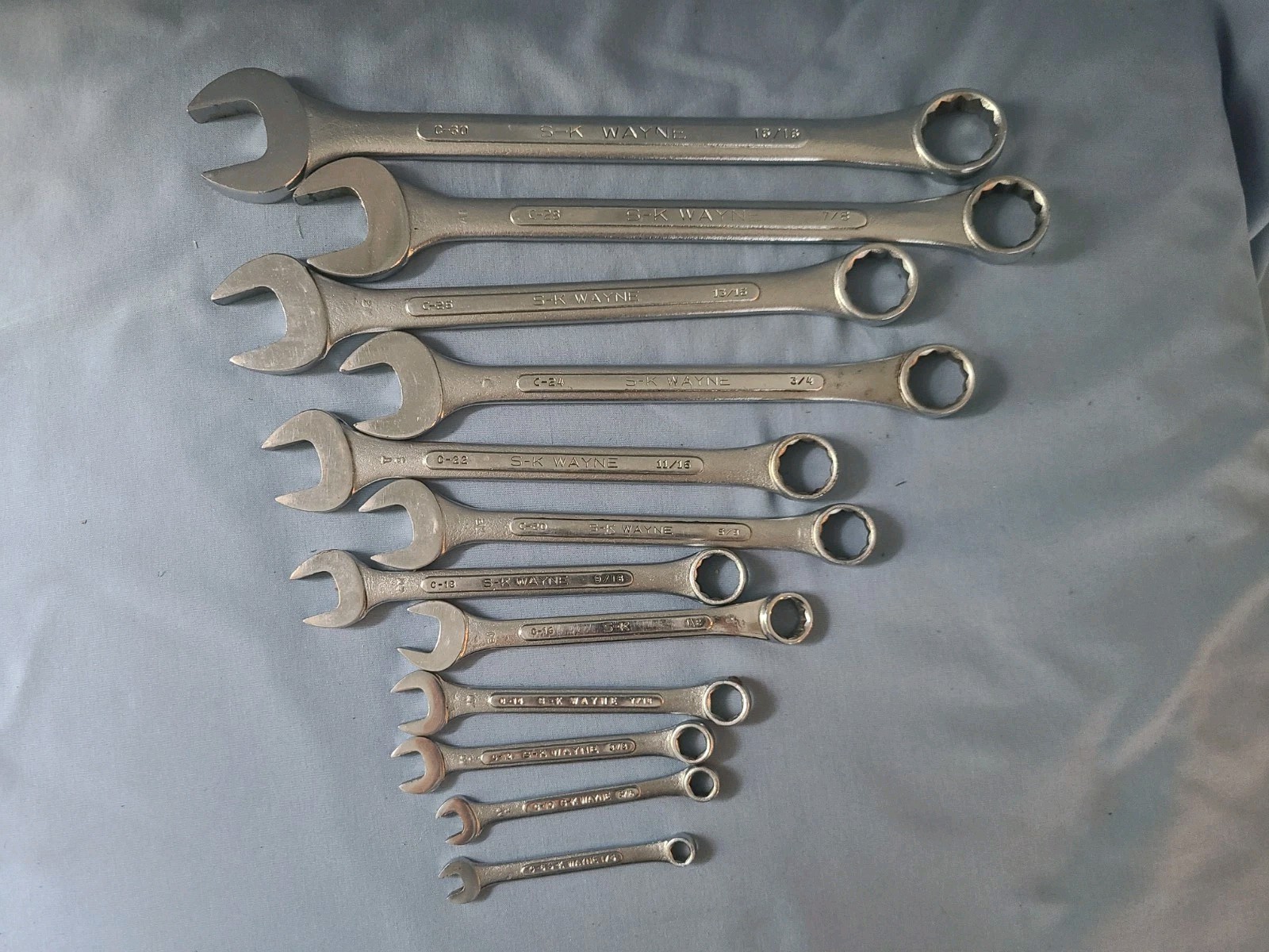 Vintage S-K WAYNE 12 Pc SAE Combination Wrench Set Mixed 12/6 point