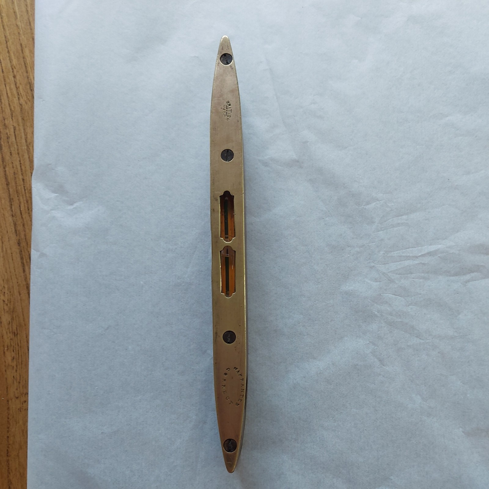 Antique Brass & Hardwood Torpedo Spirit Level 9″ “Warranted Correct” c.1890–1915