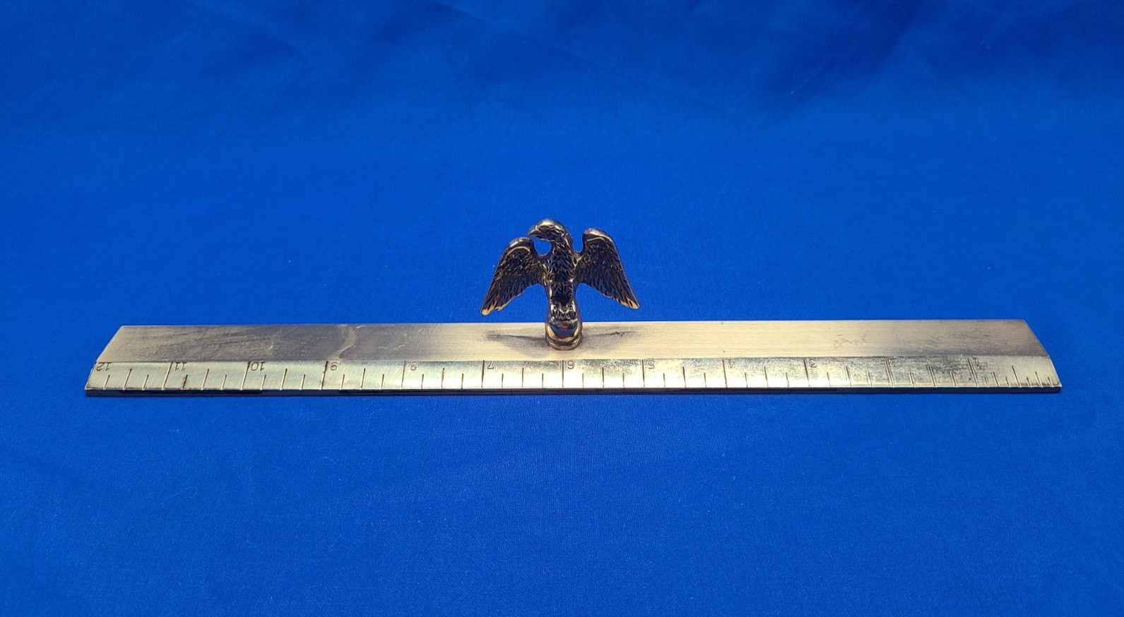 Nice Vintage Heavy Brass Ruler with Eagle 12″ Rule Patriotic Desk Paperweight