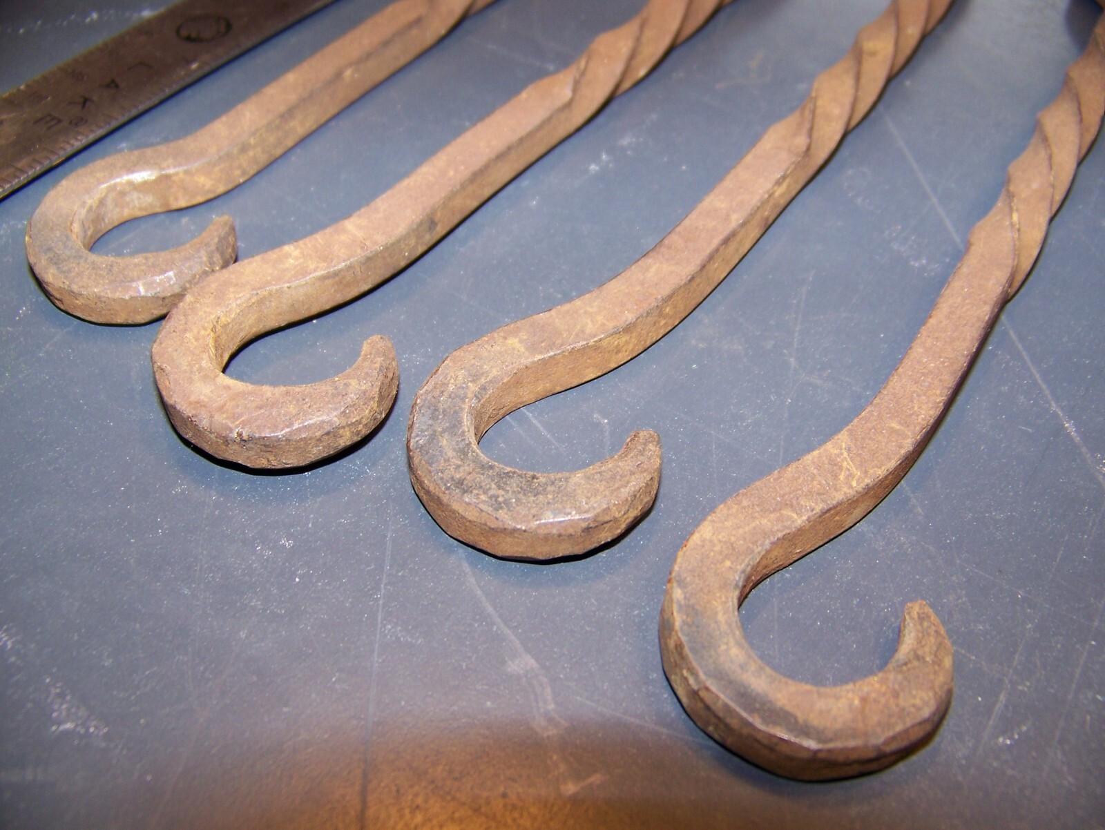 4 Hand Forged Iron Hooks Vintage Hardware Gothic Hook