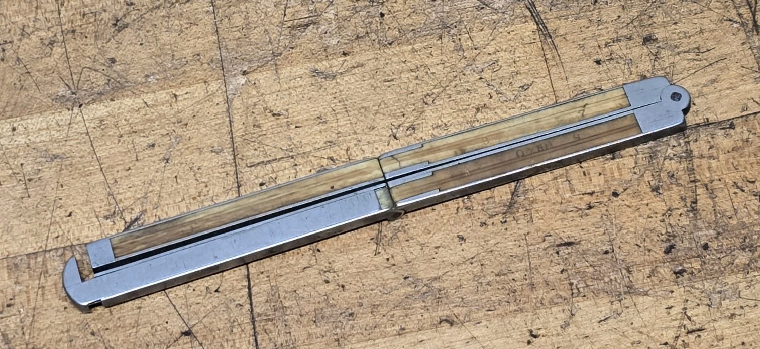 Vintage Stanley No. 40 German Silver And Bone Four-Fold 12″ Ruler With Caliper