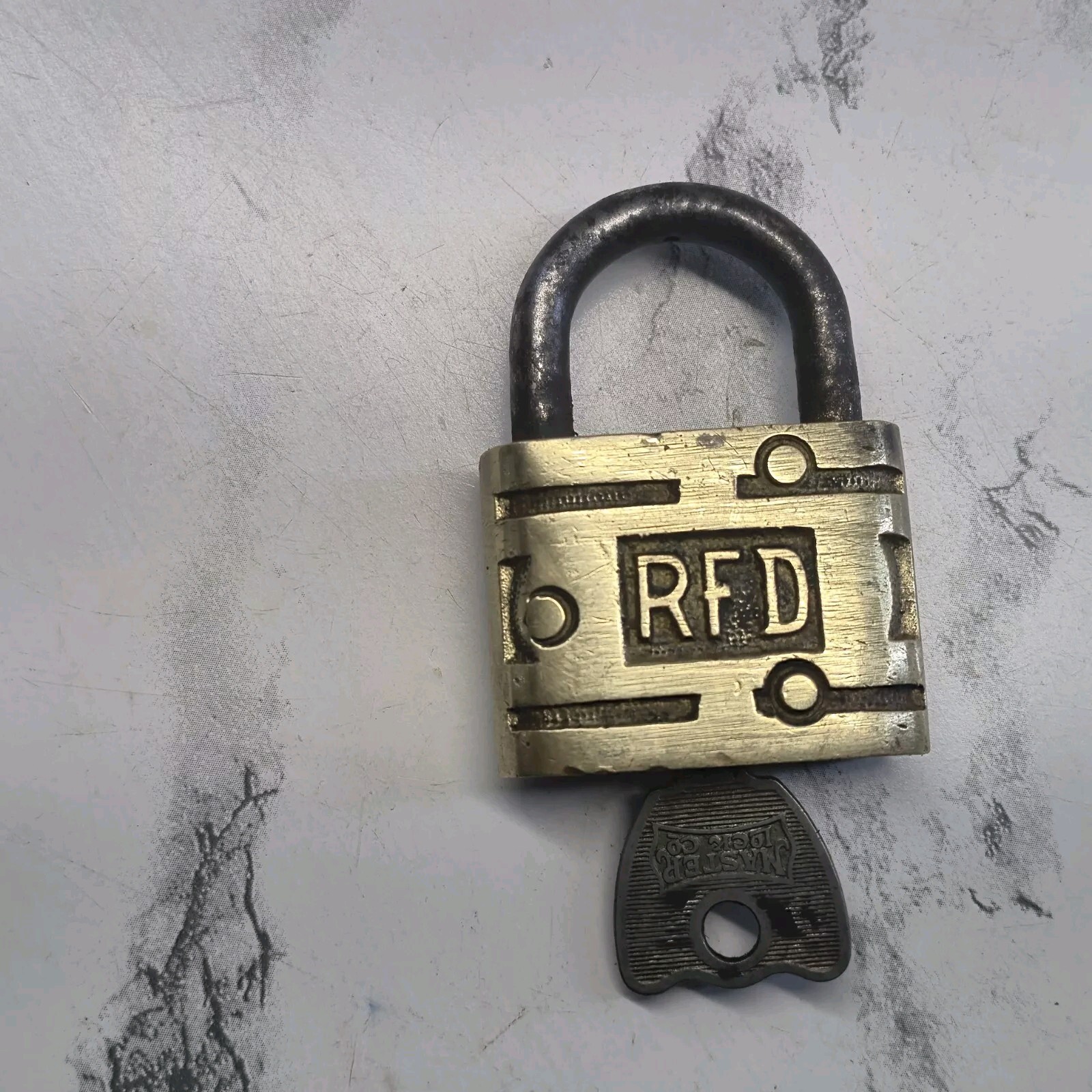Antique Brass S Arrow Pad Lock With Key RFD On One Side Solid Brass Body