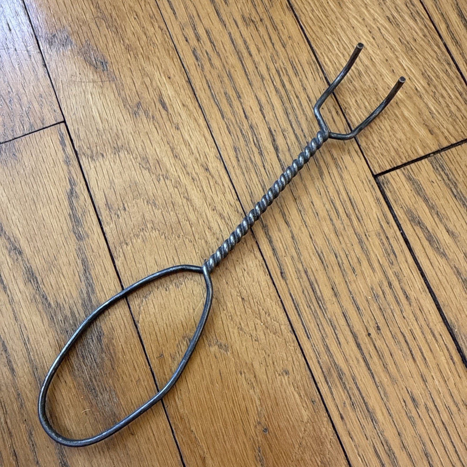 Primitive Antique Hand Wrought Twisted Wire 2-Prong Fork or Beater