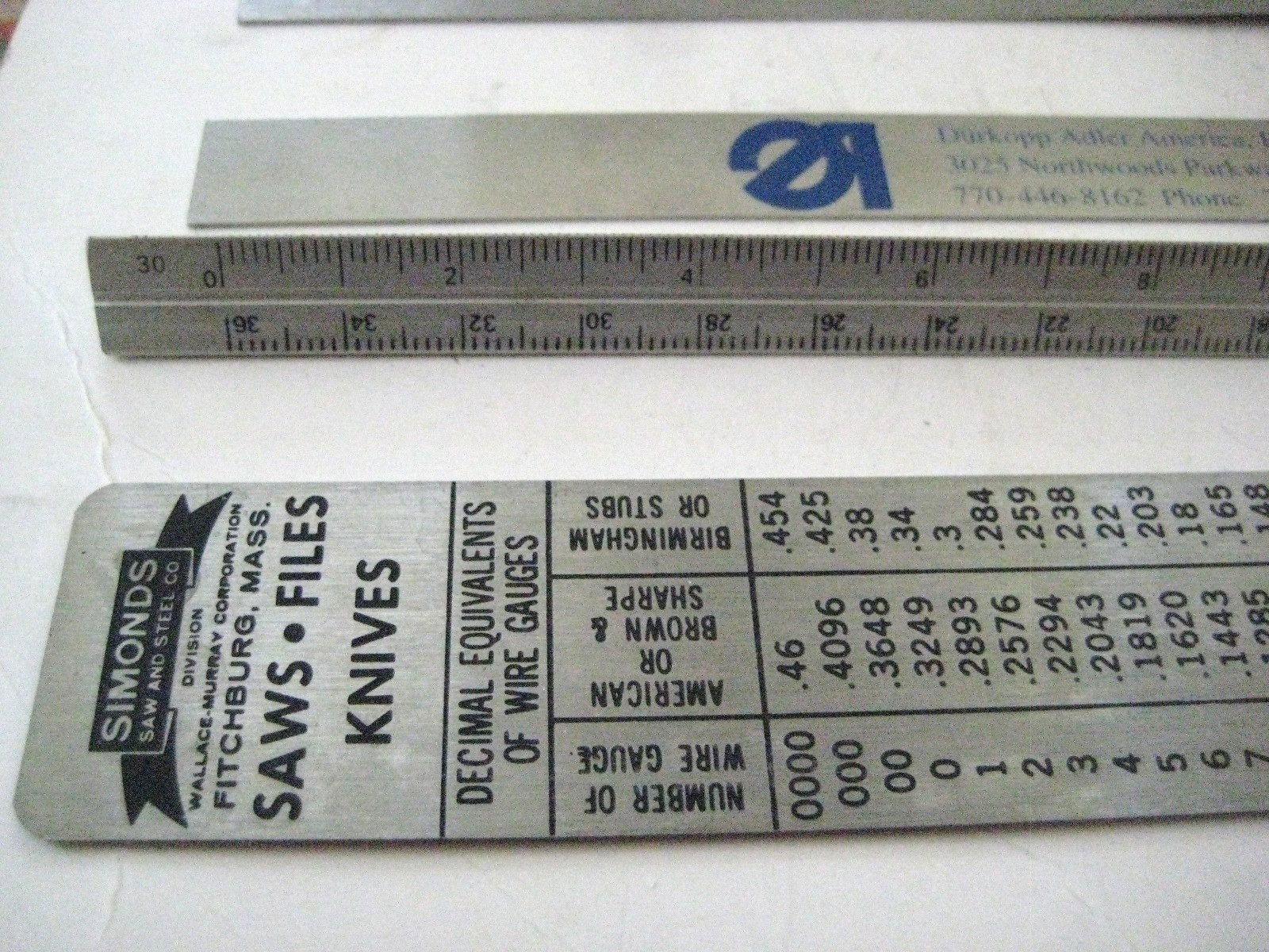 Lot Of 5 Machinist Scales Simonds, Alumicolor, Pioneer, Durkopp, Pratt & Whitney