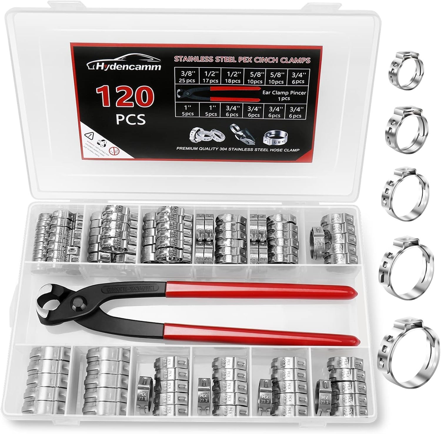 120 Pack 1/2 Inch PEX Cinch Clamps Rings, Premium 304 Stainless Steel Cinch