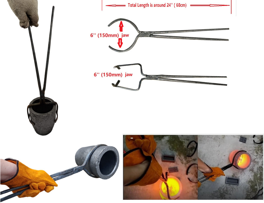 10 KG Crucible Tongs Set For Lifting and Pouring Fit Gas Metal Melting Furnace