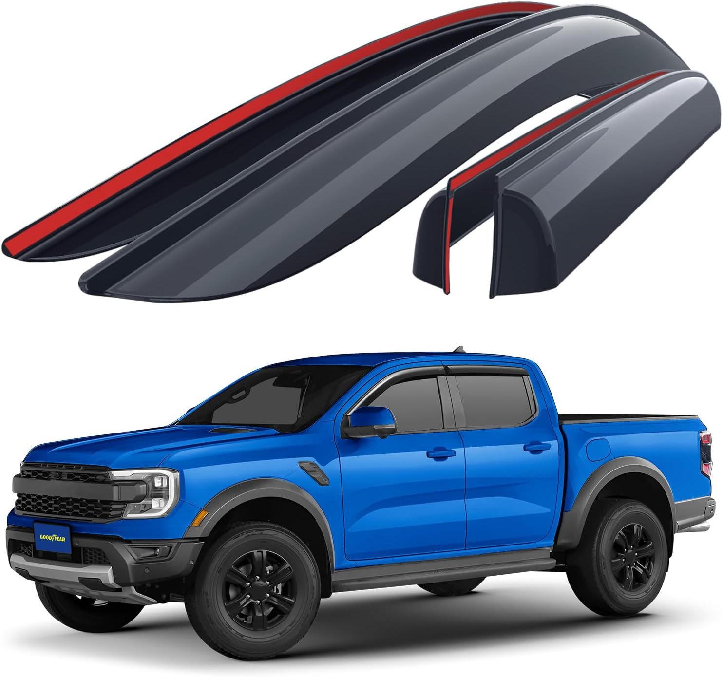 Shatterproof Window Deflectors for Ford Ranger 2024-2026 Supercrew, Tape-On Rain