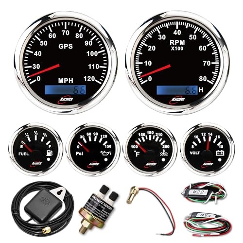 6 Gauge Instrument Set 120 MPH 8000 RPM – Black Dial | 85mm 3-3/8″,