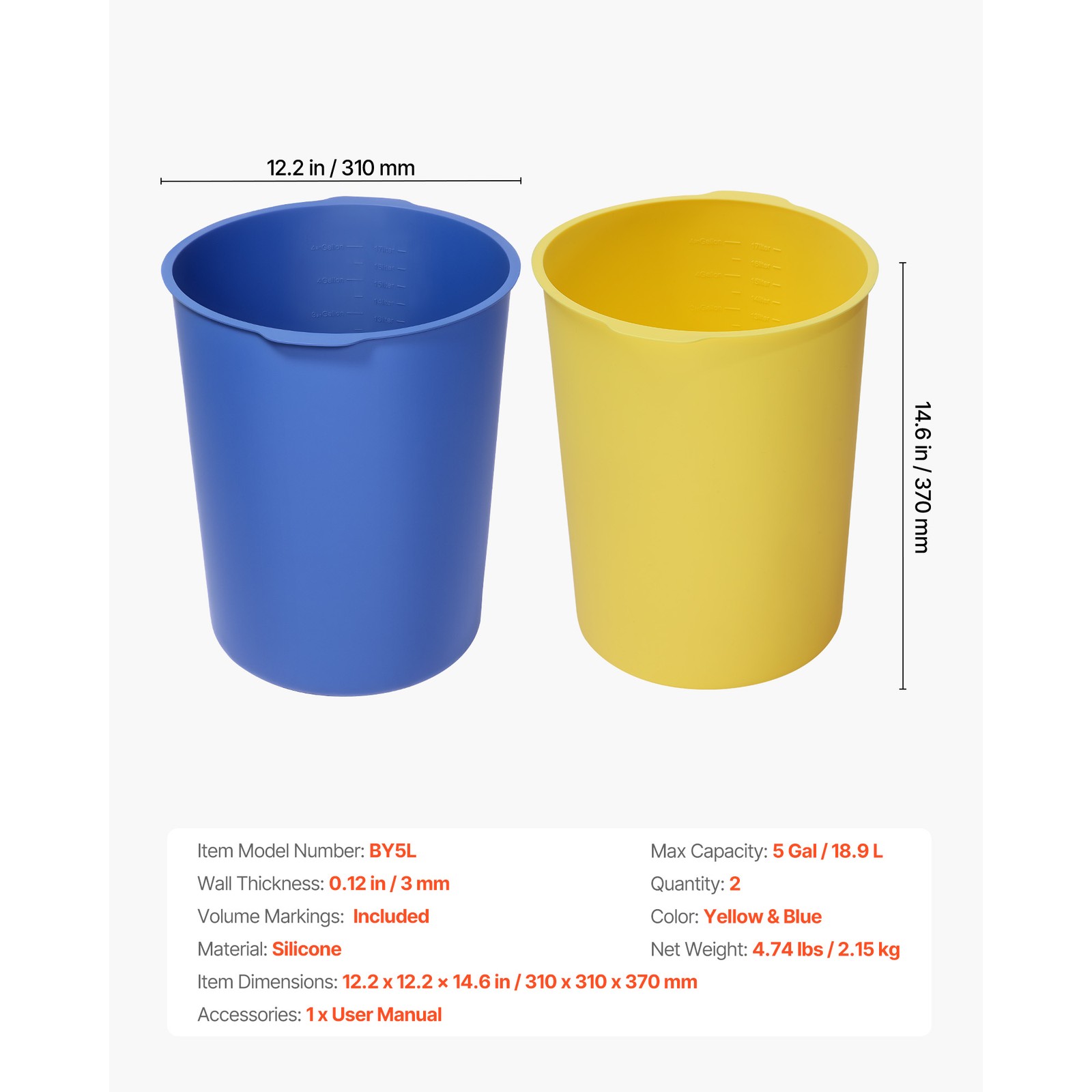 Uimoso Set of 2 Silicone Liners for 5-Gallon Buckets – Ideal for Mixing Tasks