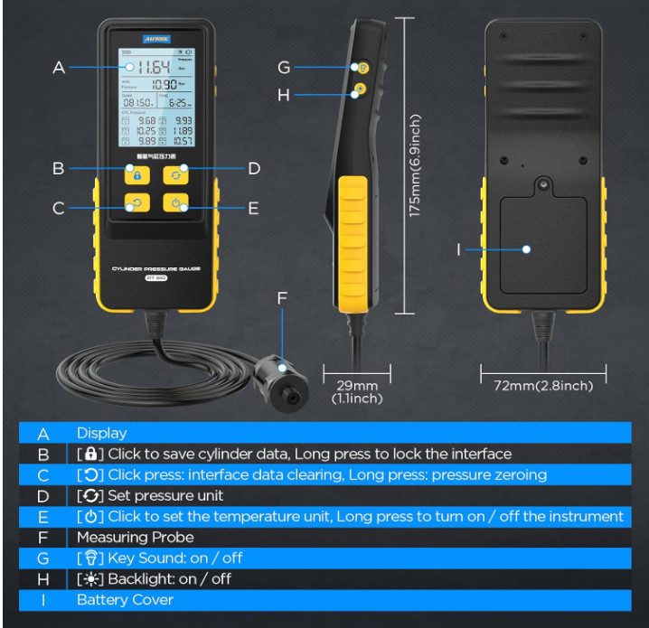 Probador Digital de Compresión 0-426 PSI para Motor Gasolina con Pantalla LED