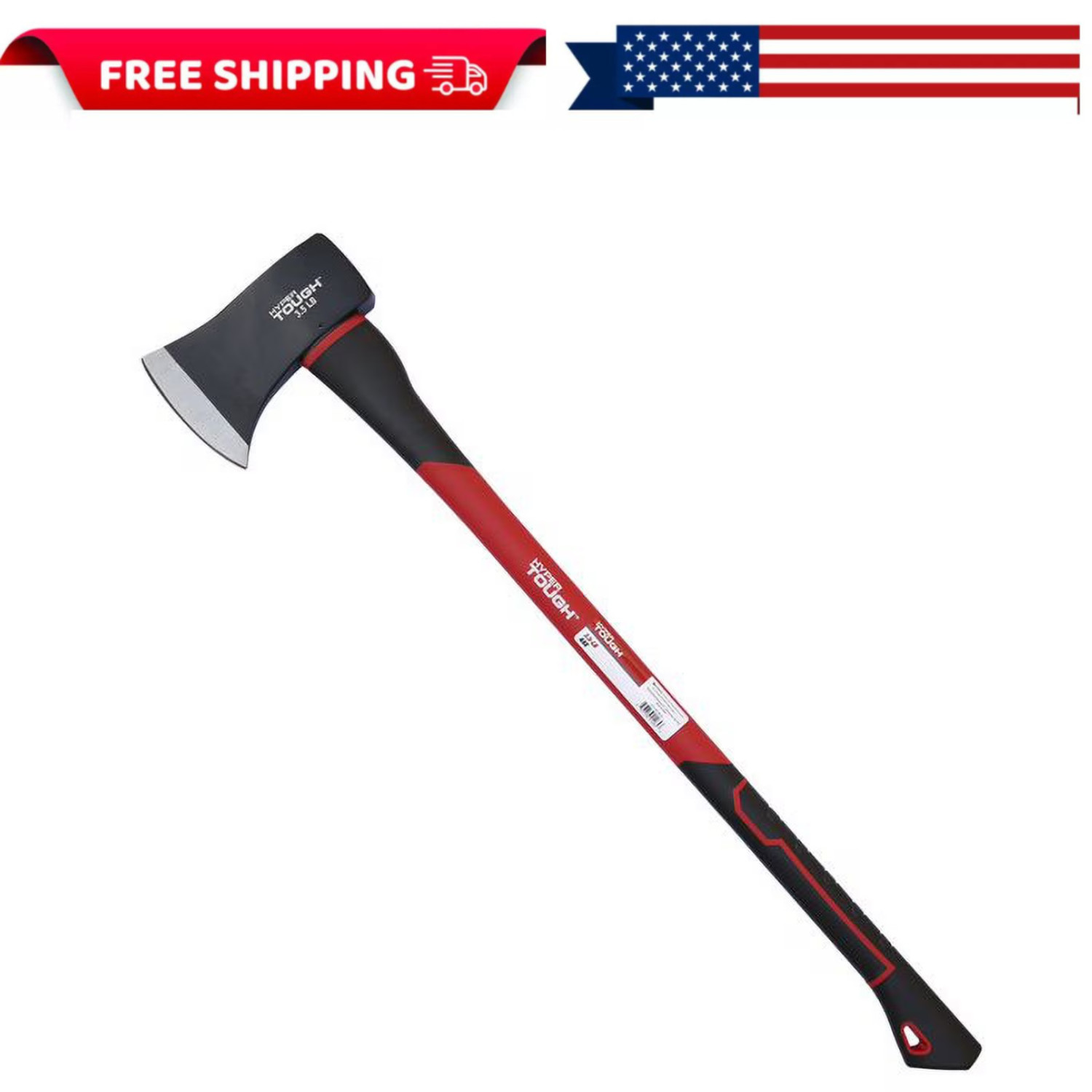 Hyper Tough 3.5 lb Single Bit Axe Fiberglass Handle Steel Head