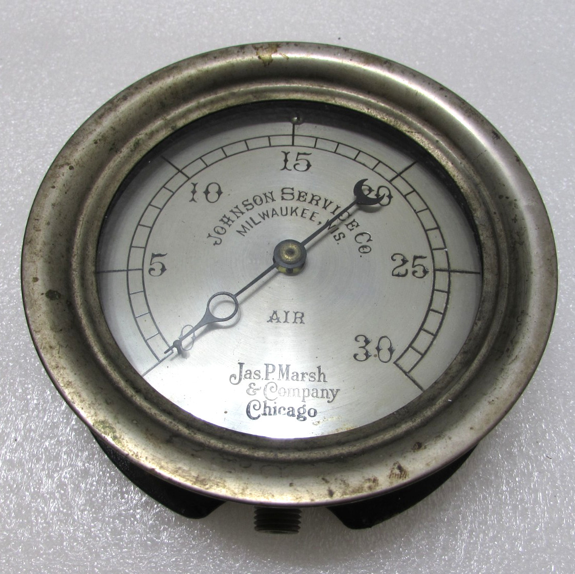 Vintage Jas P. Marsh & Co. Air Pressure Gauge Johnson Service Co. circa 1914