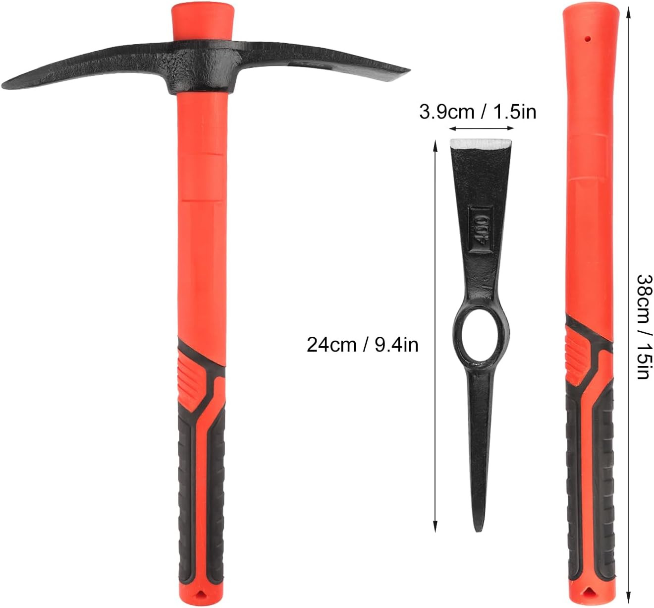 3 PCS 15 Inch Pick Mattock Hoe, Forged Weeding Garden Pick Axe with Fiberglass H