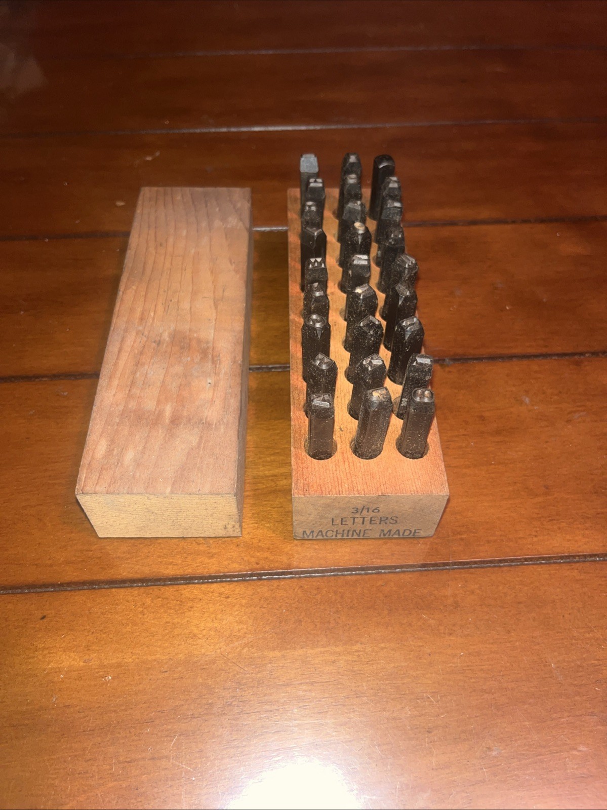 Vintage 3/16” Machinist Steel Letter Punch Stamping Set. Wood Case. Hand Cut.
