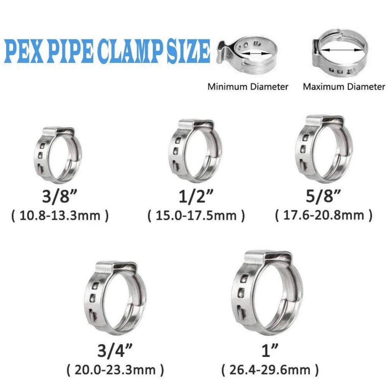 120 pcs 1 Inch PEX Cinch Clamps, 304 Stainless Cinch Crimp Rings Pinch Clamp