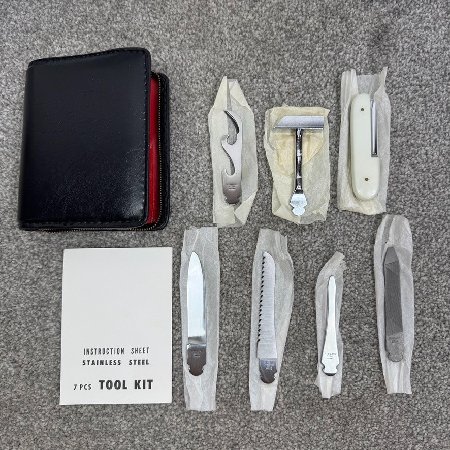 Vintage Barlow 7 Piece Executive Stainless Steel Tool Kit In Zipper Case Japan