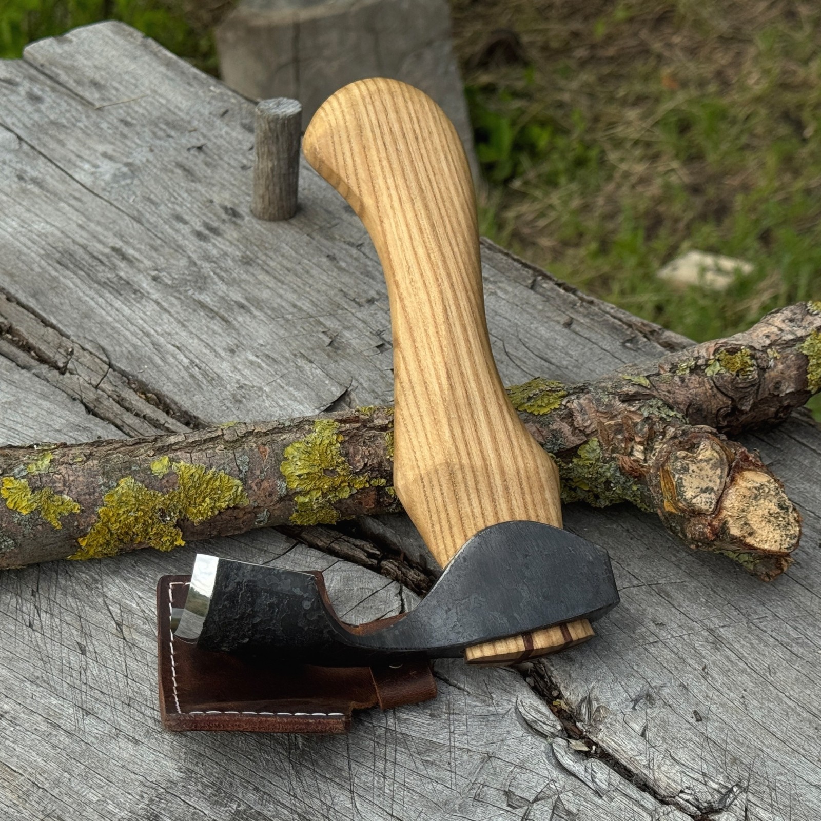 1.77” Blade Small Bowl Carving Adze with Leather Sheath Spoon and Kuksa Carving