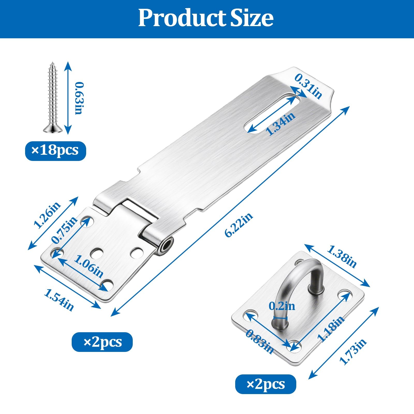 2 PCS Door Locks Hasp Latch, 5 Inch Stainless Steel Safety Packlock 2 Pack