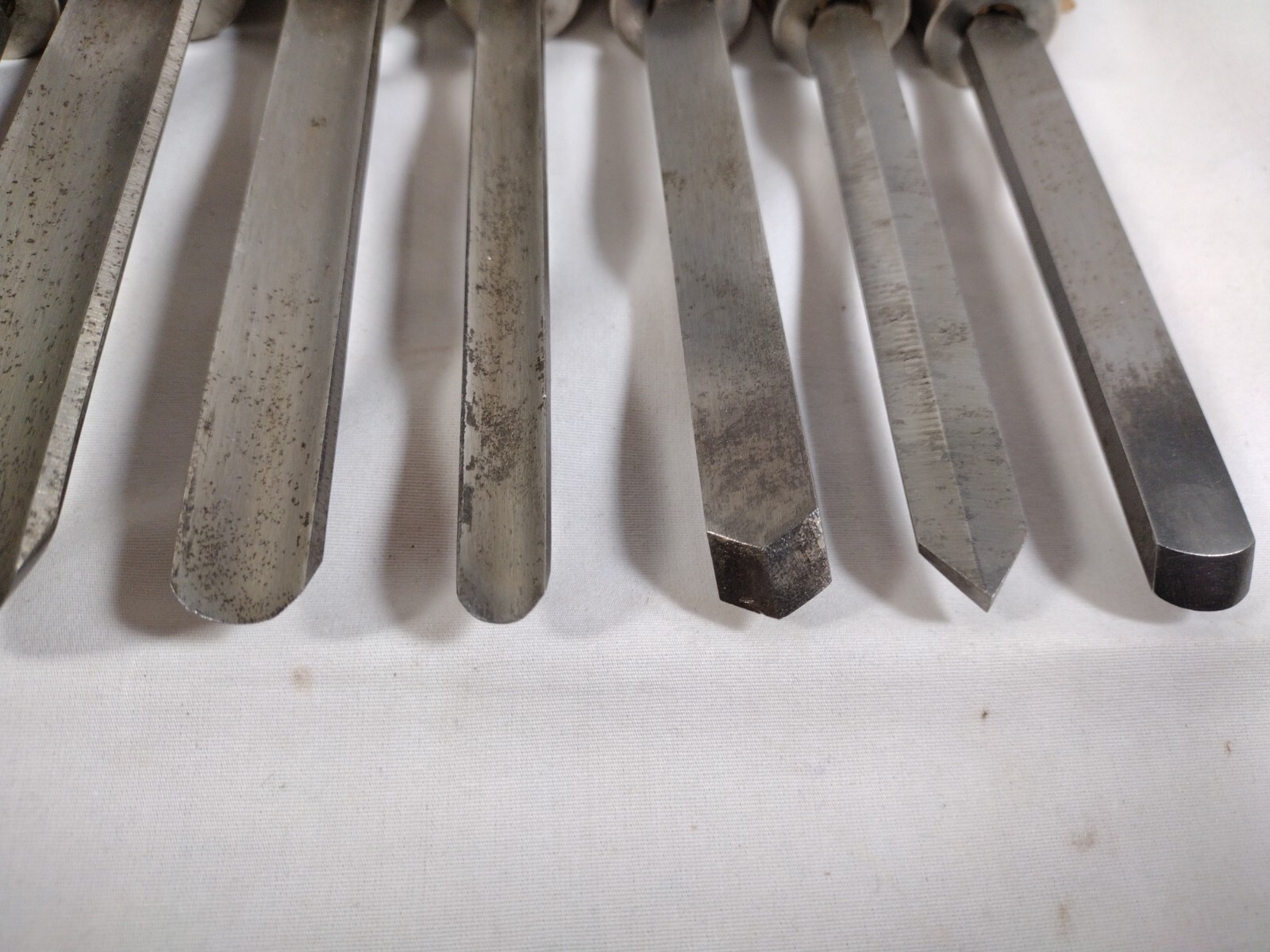 Lot of 8 Vtg Lathe Tools/ Chisels 14” Parting, Skew, Shear & Round Nose Scrapes