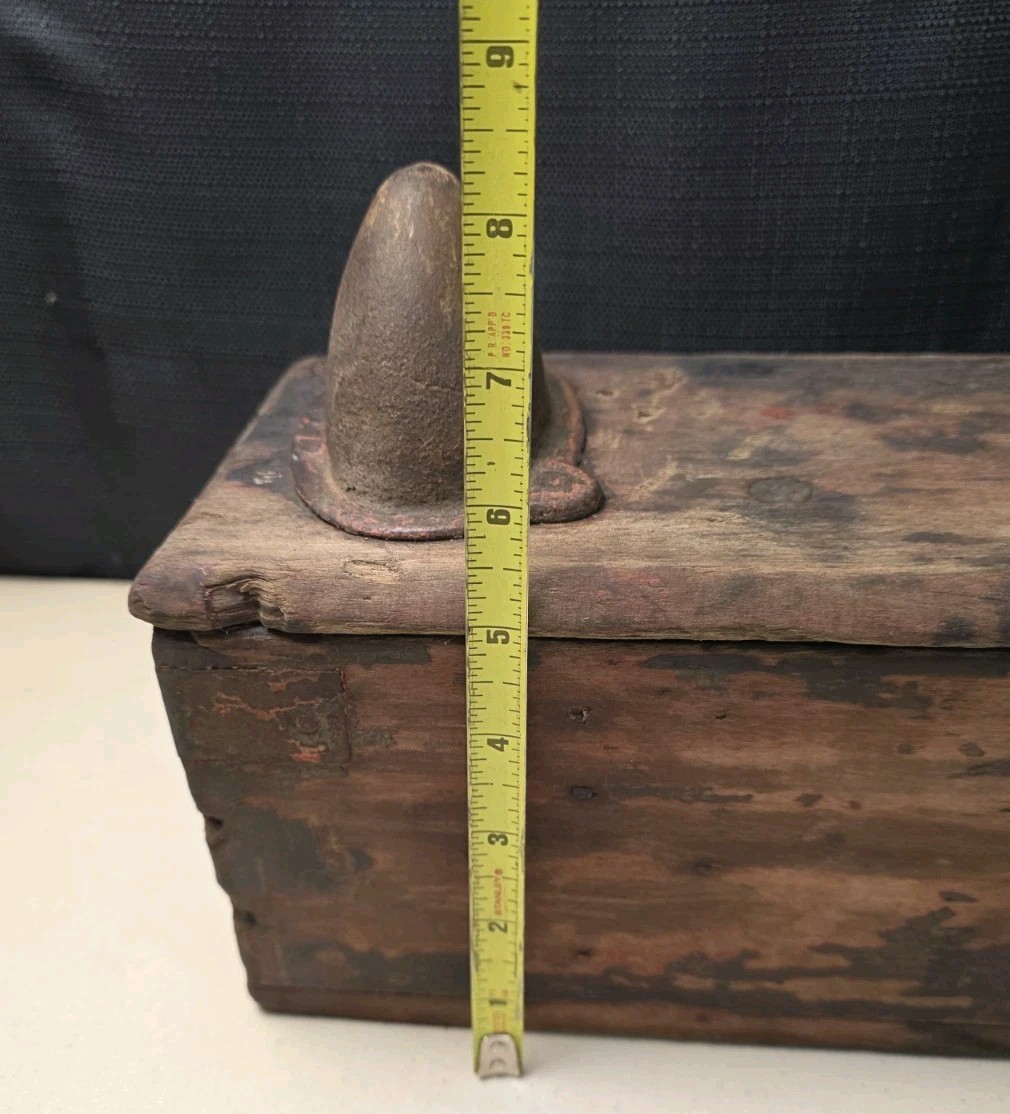 Antique Primitive Wood & Metal Farm Tractor Tool Box Oil Can Anti Tip Cone