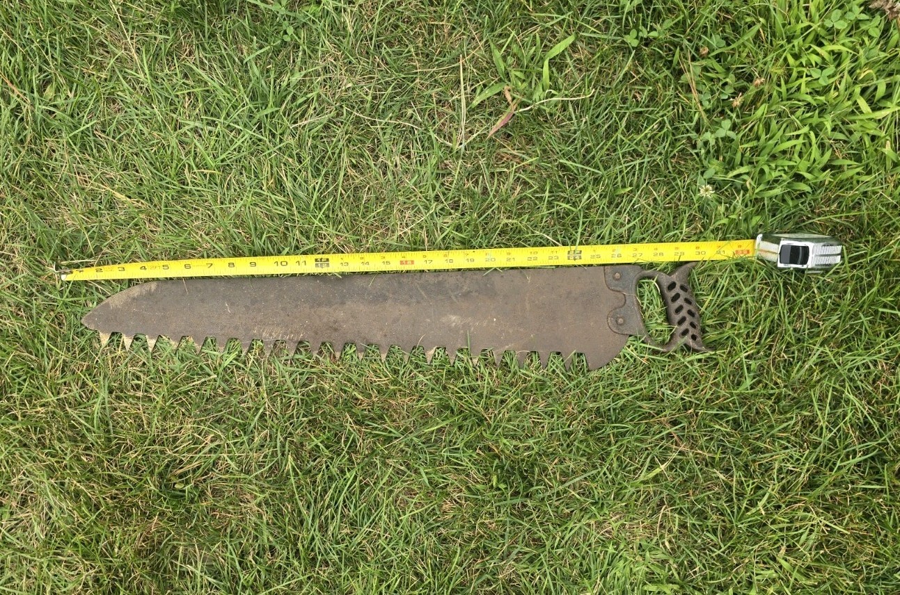Large Antique Ice Saw Crosscut 31 Inches Unique Intricate Handle Good Condition