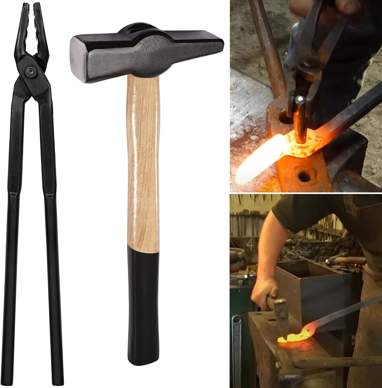Knife Making Tong+Hammer Set Blacksmith Bladesmith 15″ Wolf Jaw Vise Forge Tool