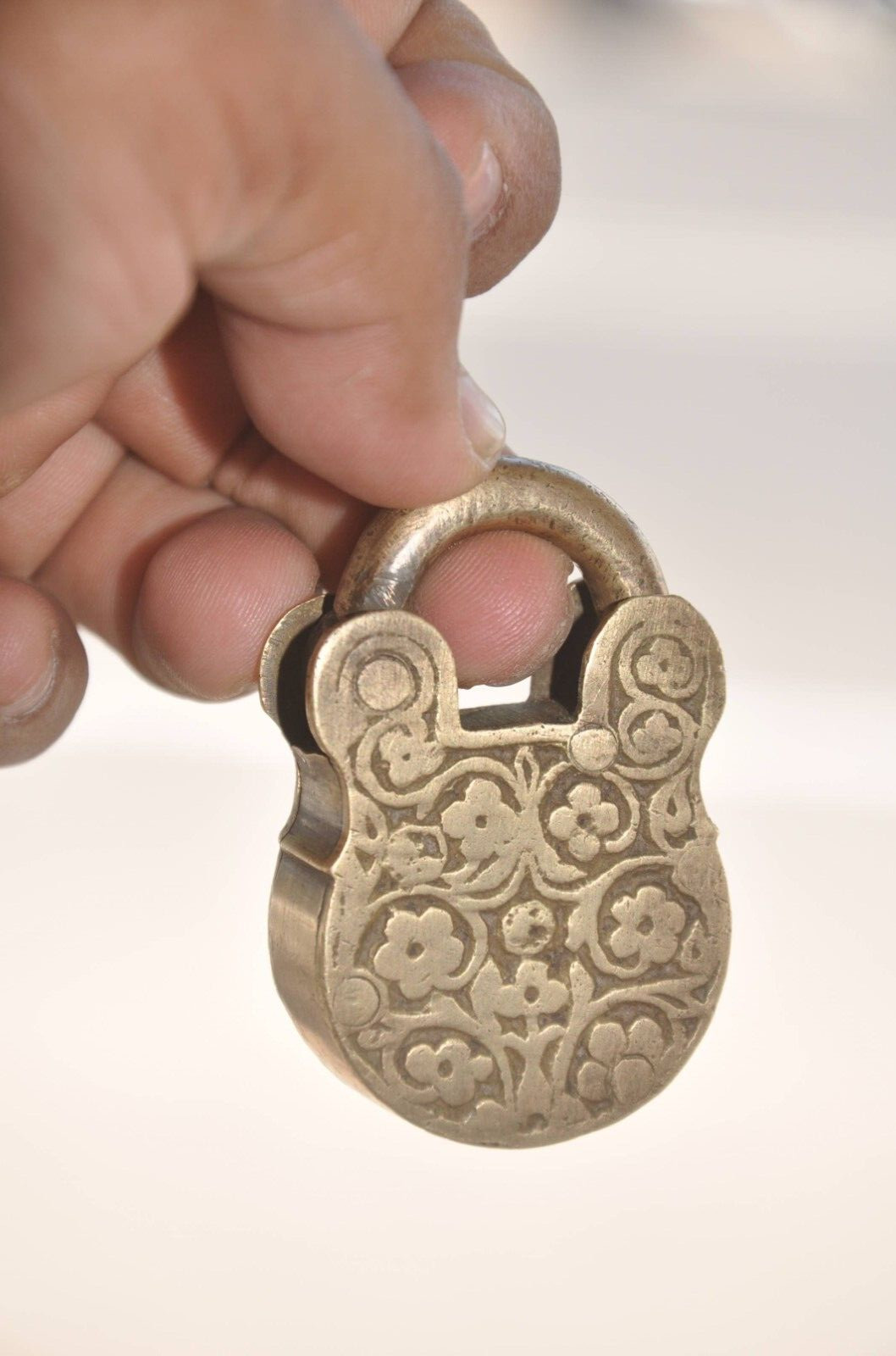 Vintage Brass Unique Flower Engraved Handcrafted Padlock,Collectible