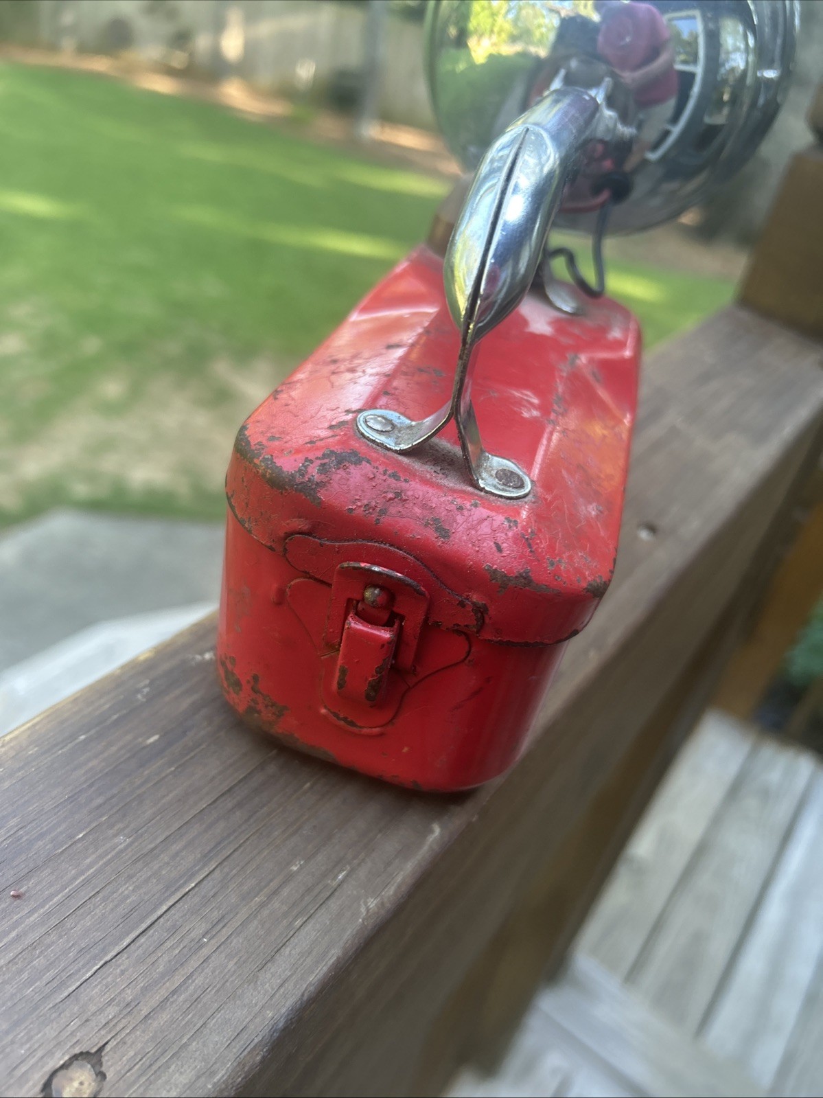 Vintage Teledyne Big Beam Model 166 Hand Lantern Red Steel Chrome Flashlight 6V