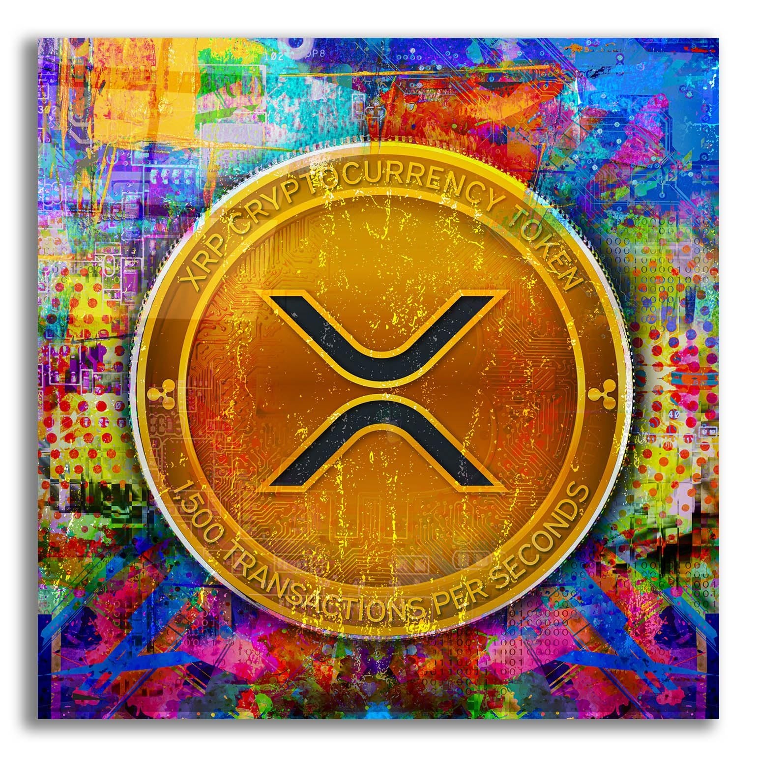 Epic Art ‘XRP Crypto,’ Acrylic Glass Wall Art, 12″x12″ 12″L x 12″W