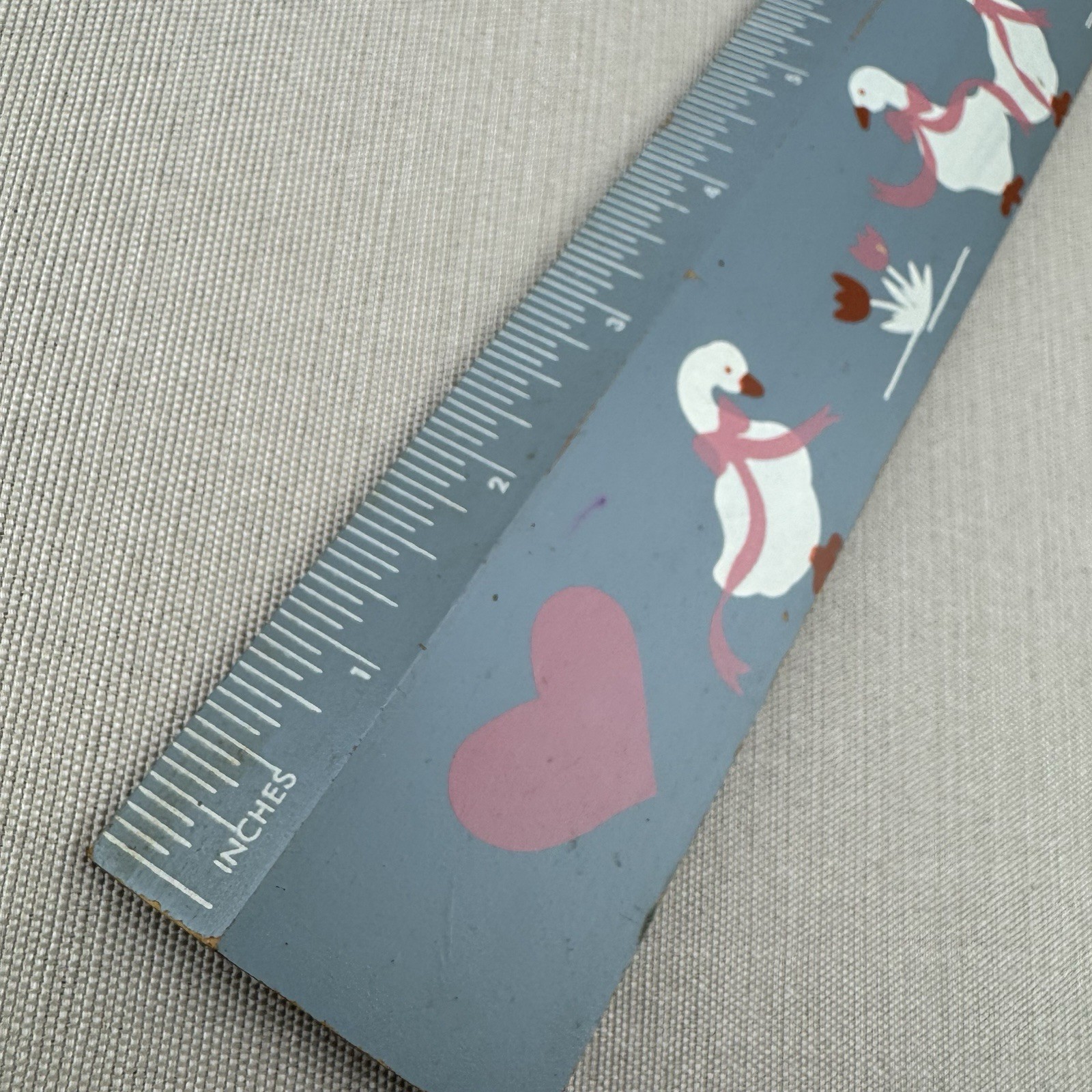 Blue Geese Painted Vintage 1980s Wooden Ruler Folk Art