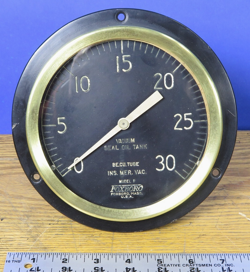 Vtg 6″ Foxboro Vacuum Seal Oil Tank Gauge industrial steampunk pressure meter