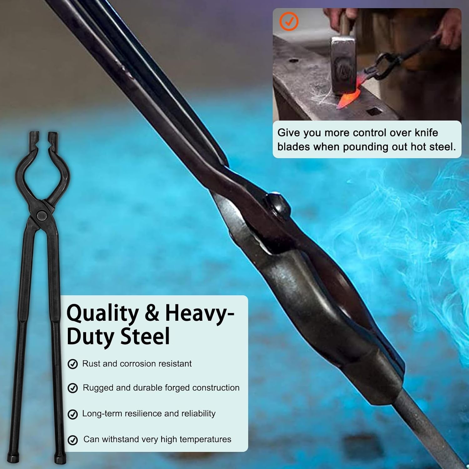 17″ Better Forge Tongs Knife Making V-Bit Bolt Blacksmith Tongs Wolf Jaw Tongs