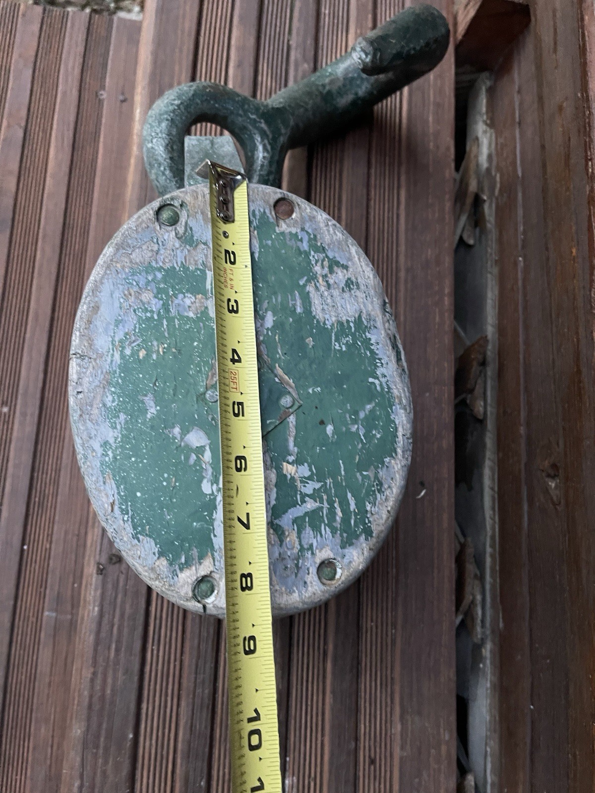 Vintage Industrial Pulley Wood Block Double Wheel Iron Hook 19”
