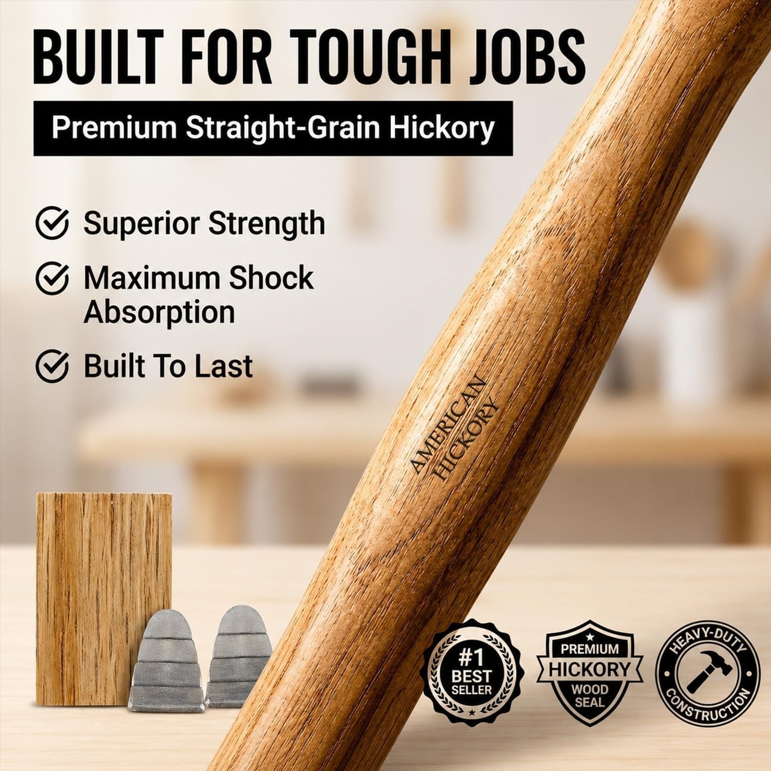 Wooden Tool Handle Set with Steel Wedges – Easy Installation