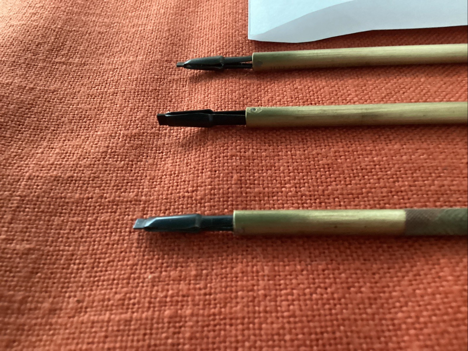 Vintage HJJ Co. Screwholding Screwdrivers, Original Brass, #4-8”, #4-6”, #4-3”