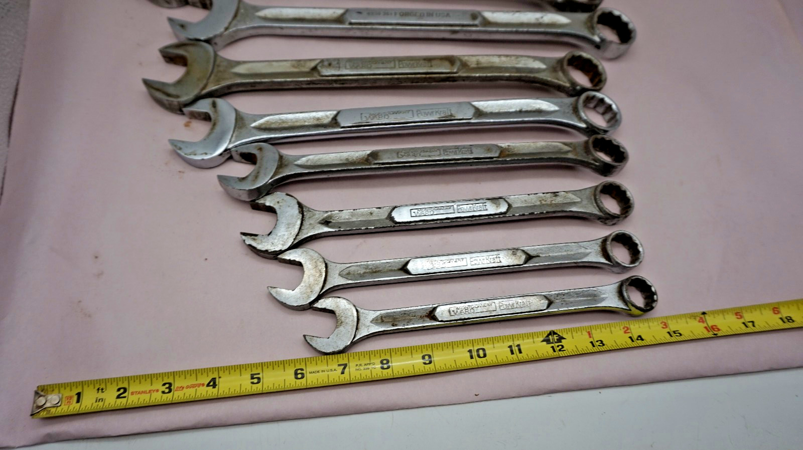 Vintage MONTGOMERY WARD POWR-KRAFT 8pc SAE Combination Wrench Set Made in USA