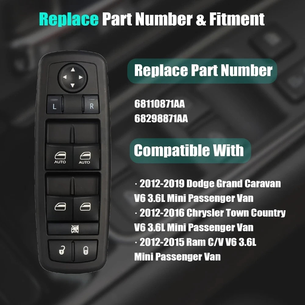 Driver Side Master Power Window Control Switch for 2012-2019 Dodge Grand Caravan