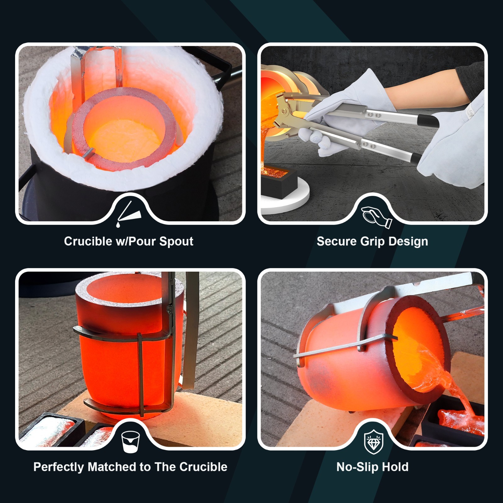 10kg Crucible Tongs Set for Melting Metal, Lifting & Pouring Tongs